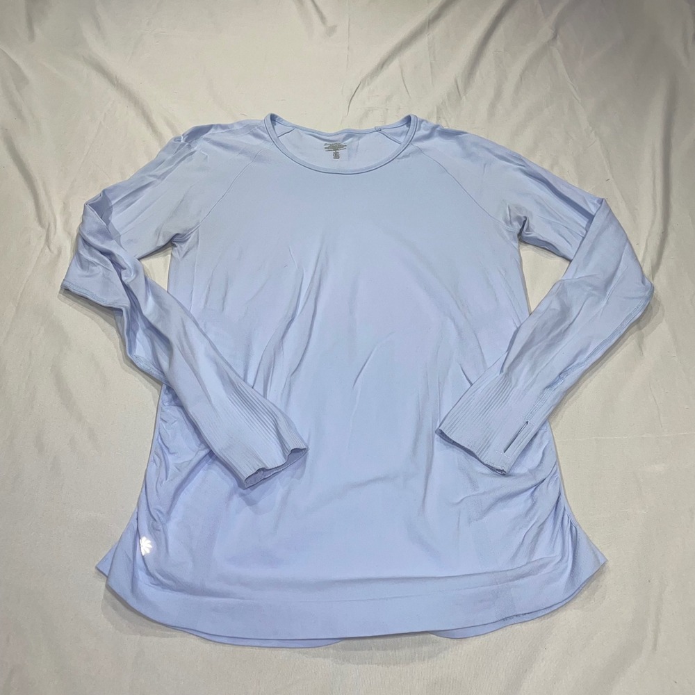 Athleta Momentum Long Sleeve Top Light Blue Seamless Thumbhole Shirt 150992 L